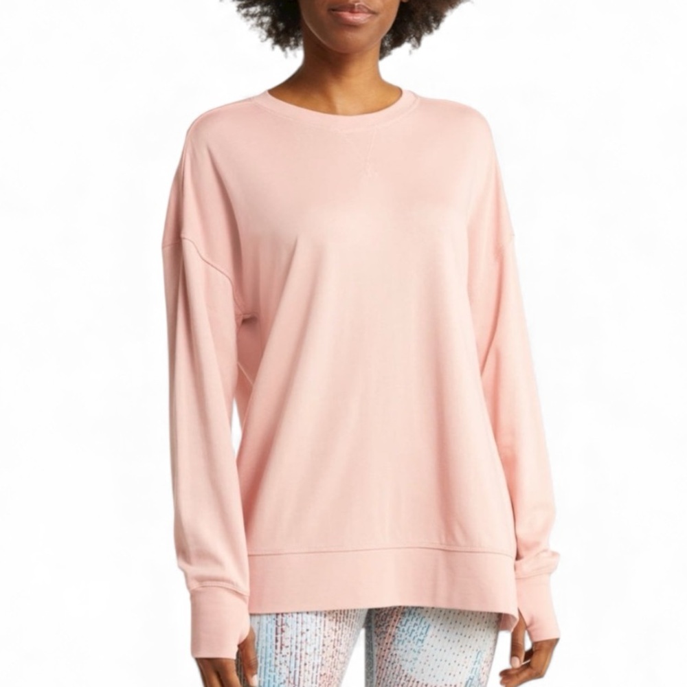 Sweaty Betty After Class Round Wide Neck sweatshirt pale baby pink top XS